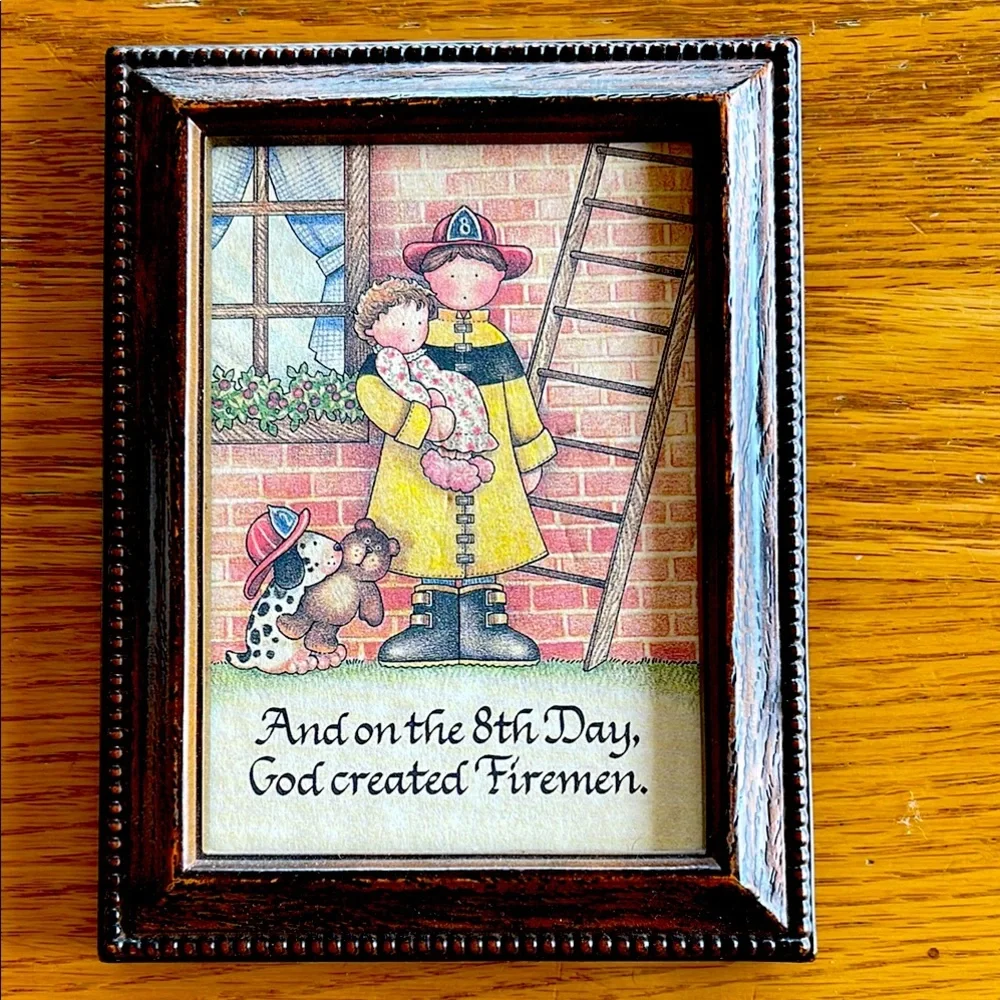 Charming Vintage Firefighter Themed Framed Art 🌺